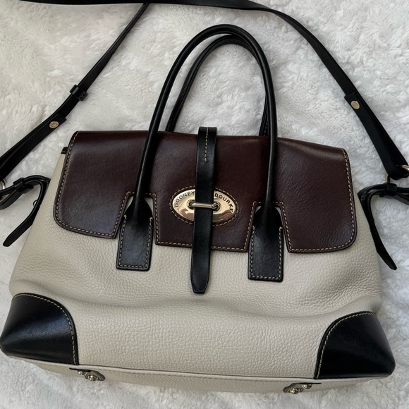 Dooney and Bourke Verona Elisa satchel in bone and dark brown pebbled leather